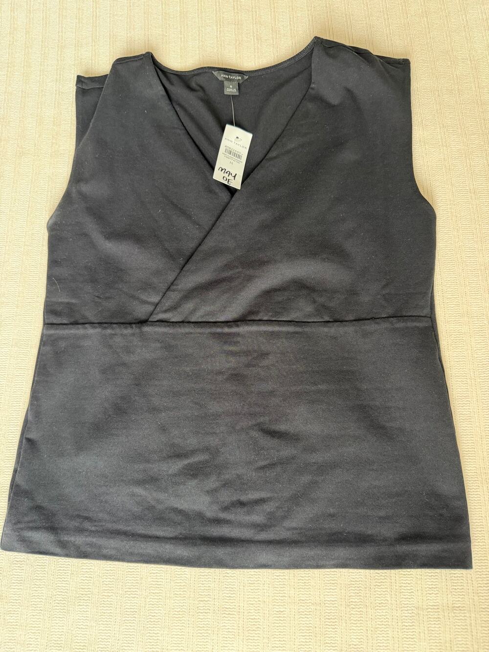 Ann Taylor Black Faux Wrap V-Neck Sleeveless Cotton Stretch Tank Top M